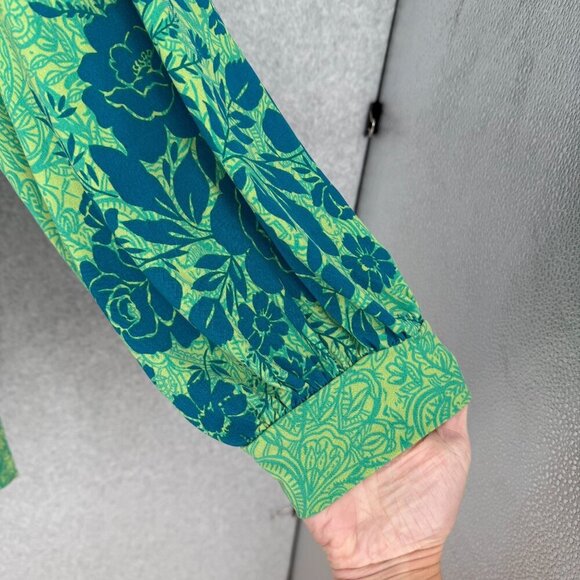 Susan Graver Womens Liquid Knit Floral Top Shirt Size 2X Green Blue Long Sleeve - Picture 3 of 11